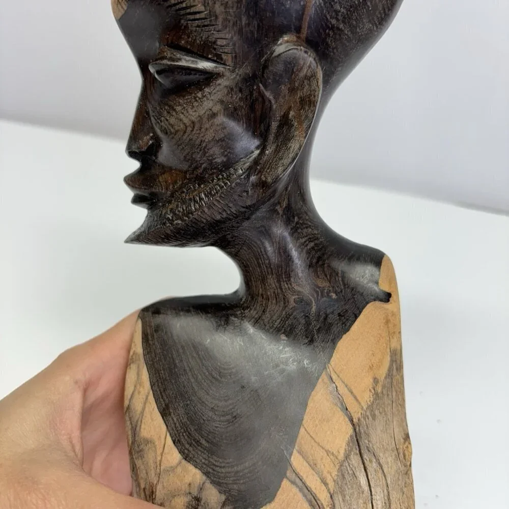 VTG. Original Kenyan Hand Carved African Male Bust Head‎ Wood - Picture 11 of 13